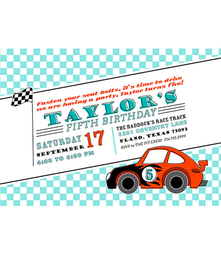 Race Car Speedster Roadster Birthday Party Printable Invitation